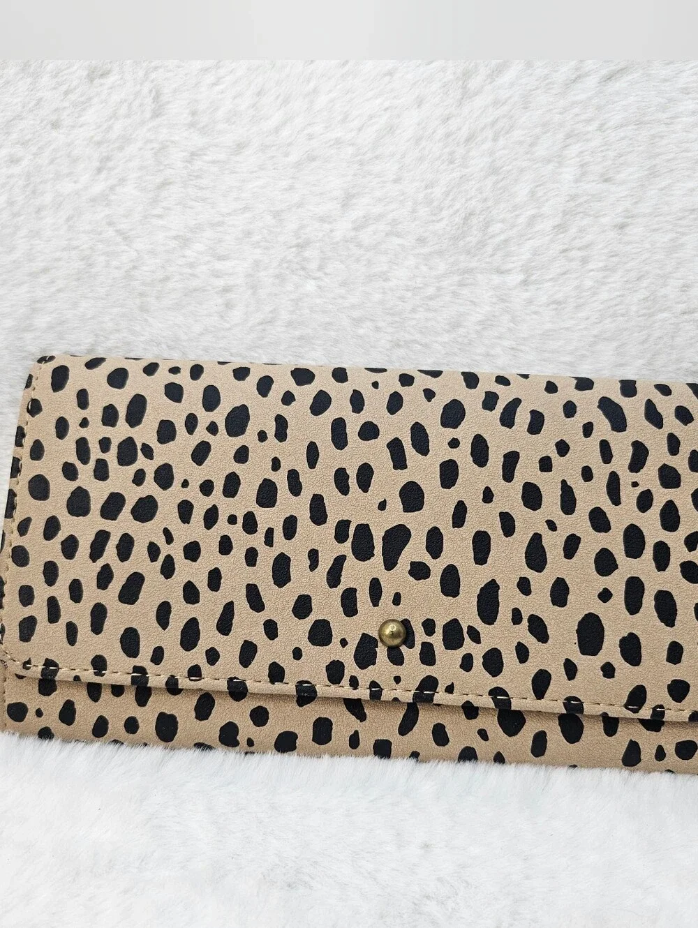 Leopard Print Faux Leather Long Wallet - Beige and Black